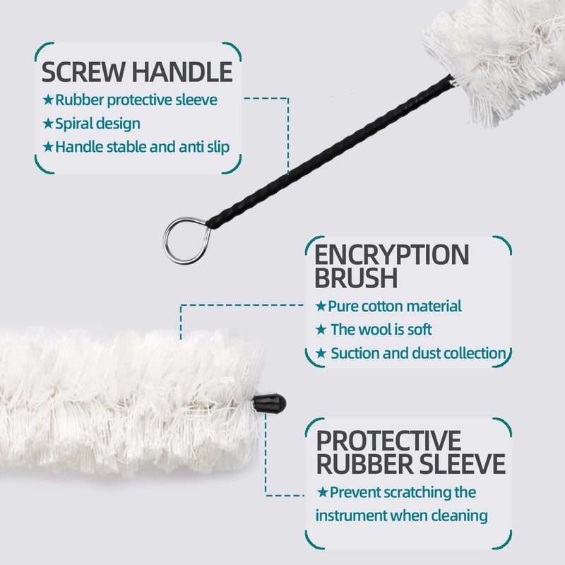 SKYNEO Flute Cleaning Kit Include 1pc Cotton Cleaning Brush  Flute Swab  Double-End Dust Brush Flute Cleaning Rod  Screwdriver for Flute Repairing Cork Grease  a Pair Cotton Gloves  1pc Flute Cleaning Cloth - Image 3